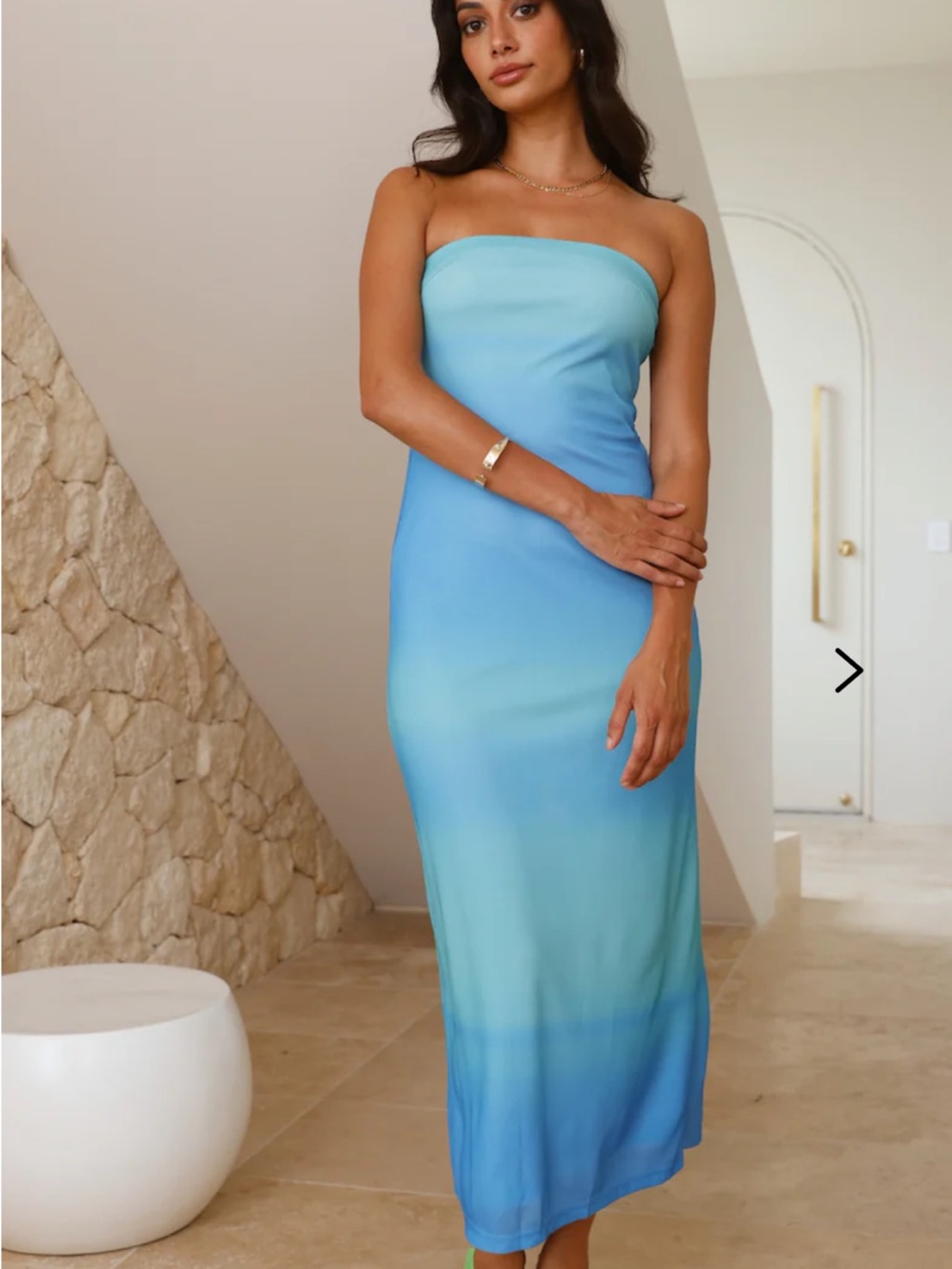 Hello Molly Blue Ombre Strapless Midi Dress